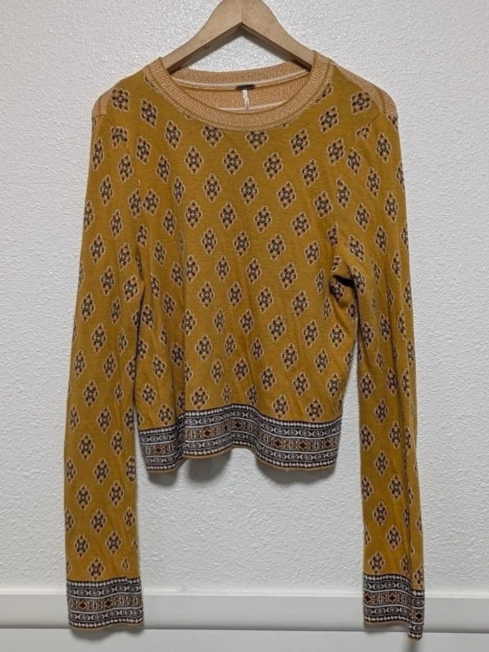 Free People Mustard Yellow Patterned Top